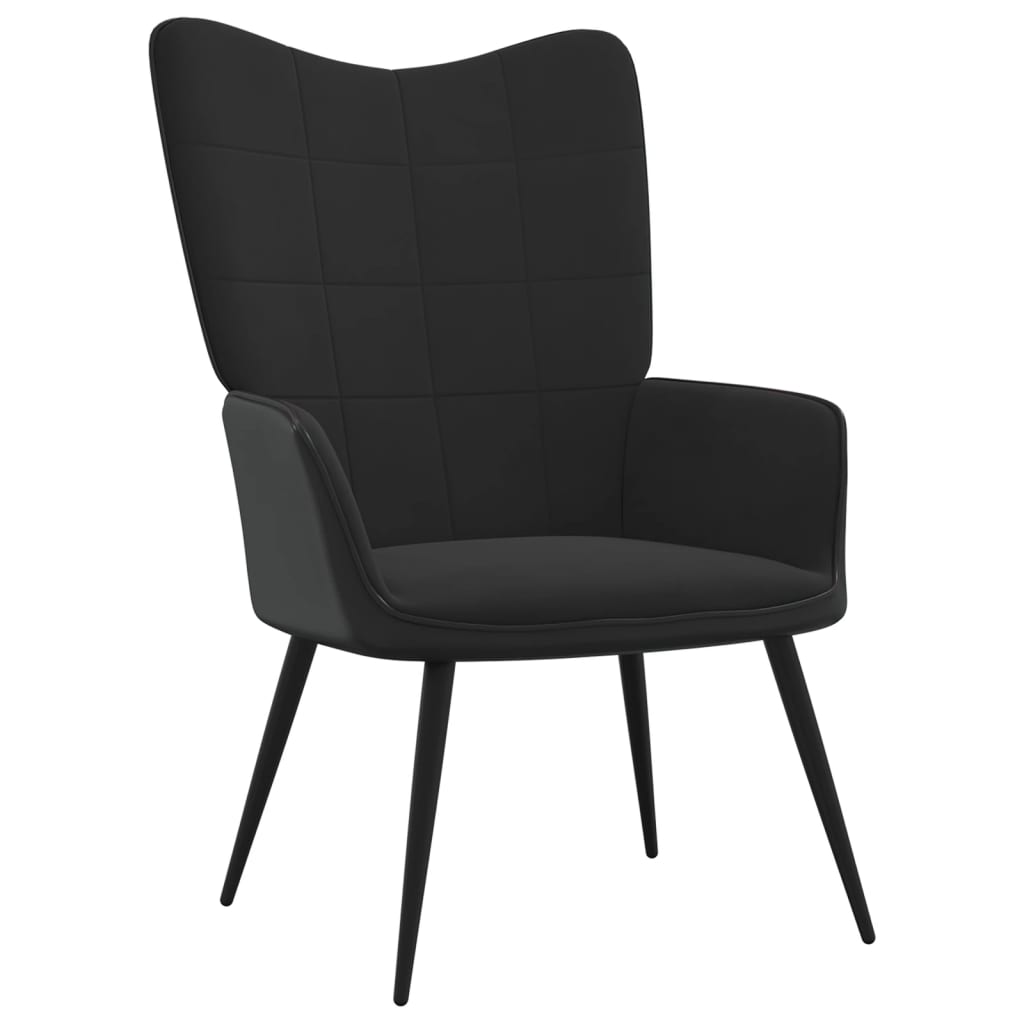 vidaXL Релаксиращ стол, черен, кадифе и PVC