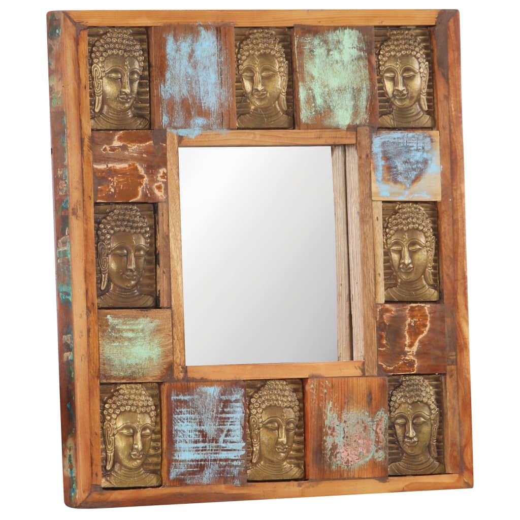 vidaXL Огледало с рамка Буда, 50х50 см, регенерирано дърво масив