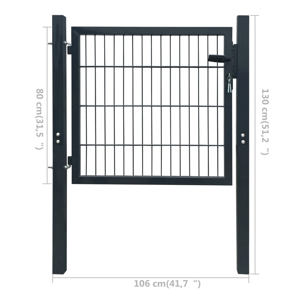 vidaXL 2D Оградна врата, единична, антрацитно сиво, 106х130 см