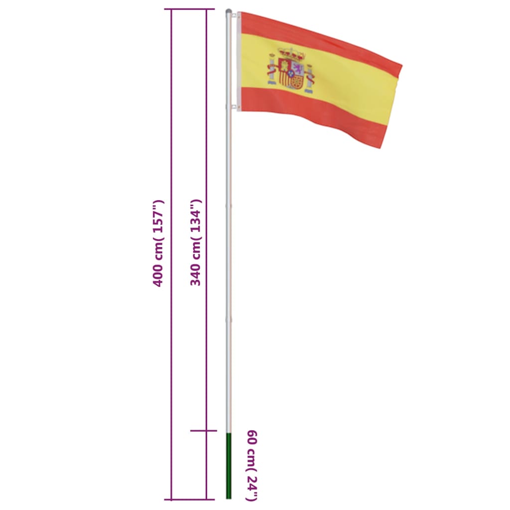 vidaXL Флаг на Испания и алуминиев флагщок, 4 м