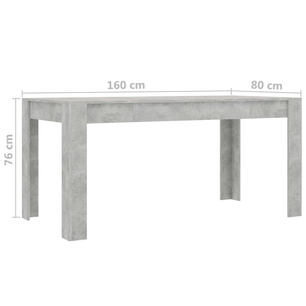 vidaXL Трапезна маса, бетонно сива, 160x80x76 см, ПДЧ