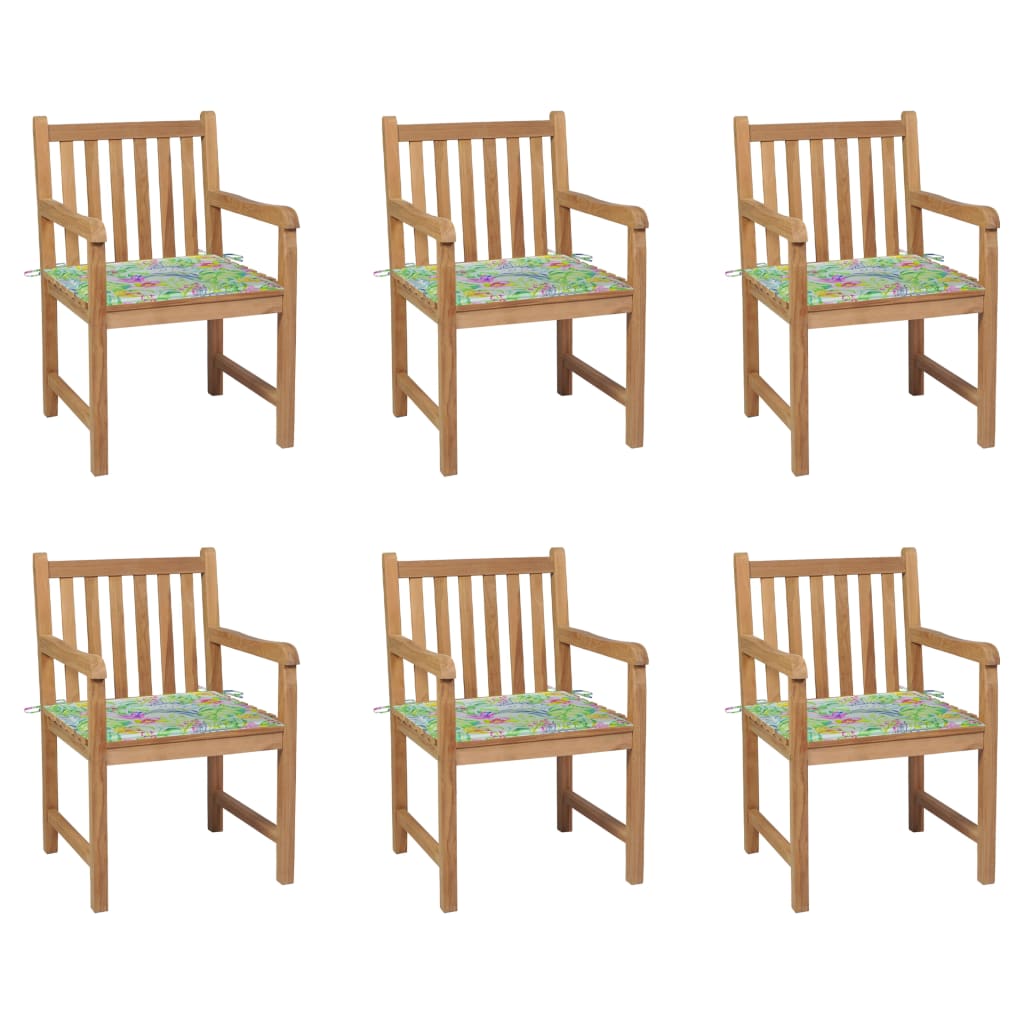 vidaXL Градински столове 6 бр възглавници на листа тиково дърво масив