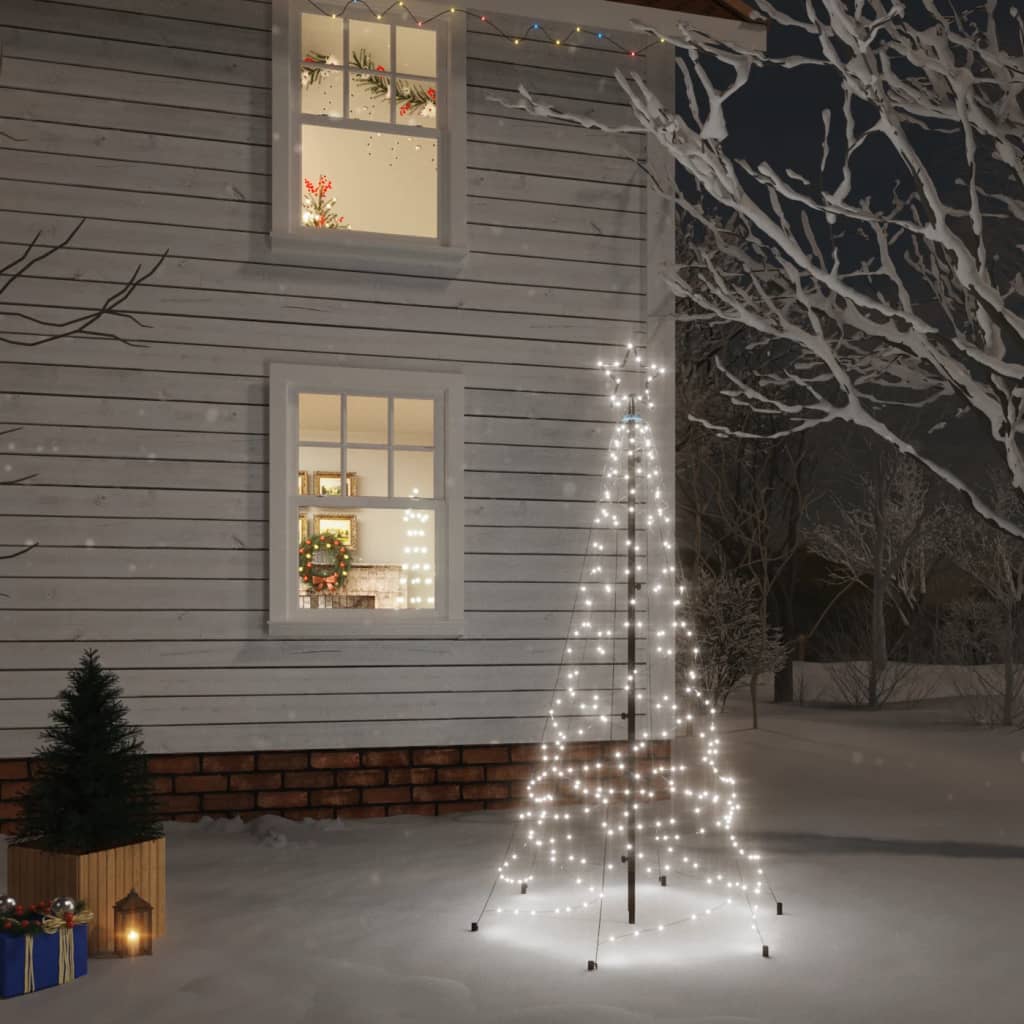 vidaXL Коледна елха с шип, студено бяло, 200 LED, 180 см