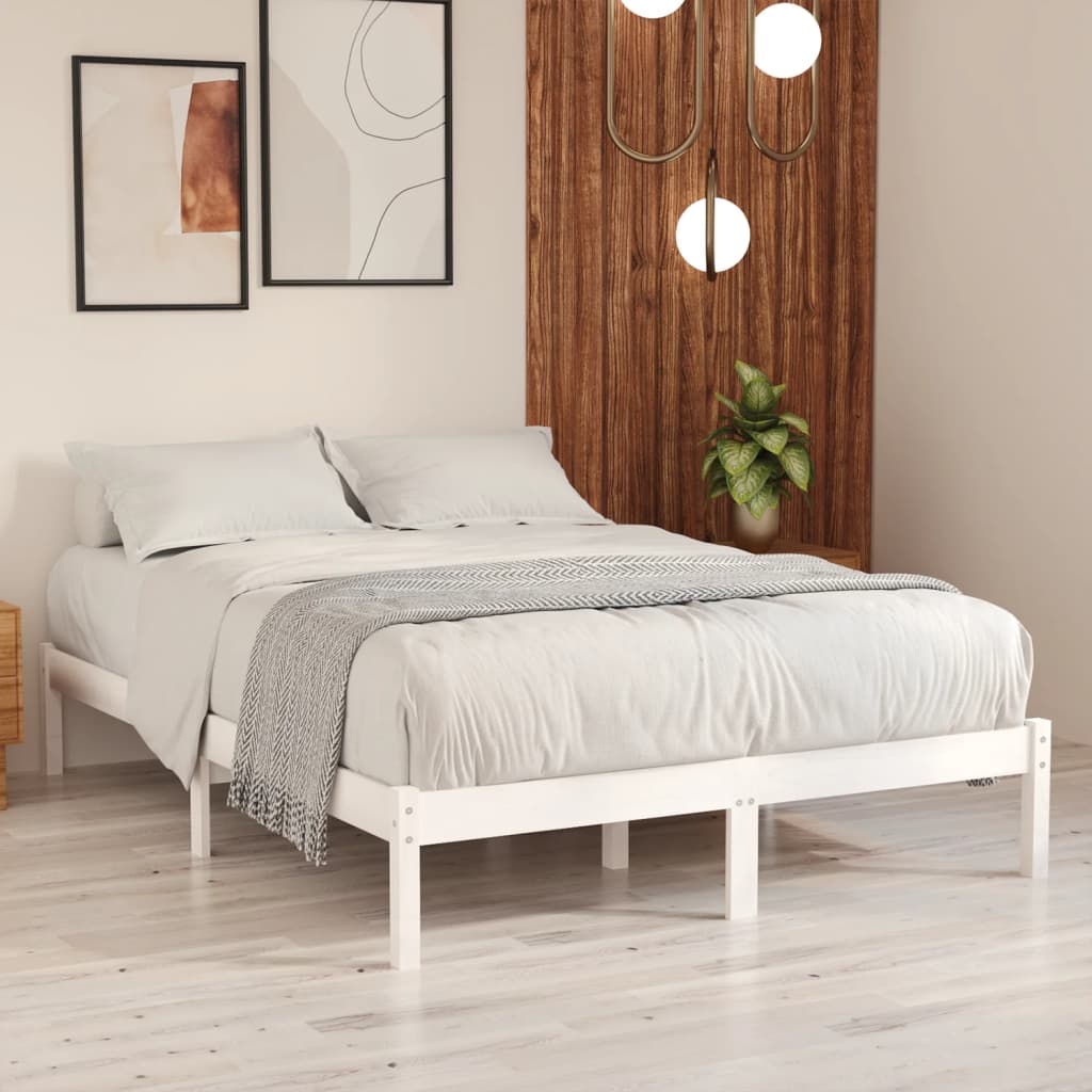 vidaXL Рамка за легло, бяла, борово дърво масив, 200x200 см