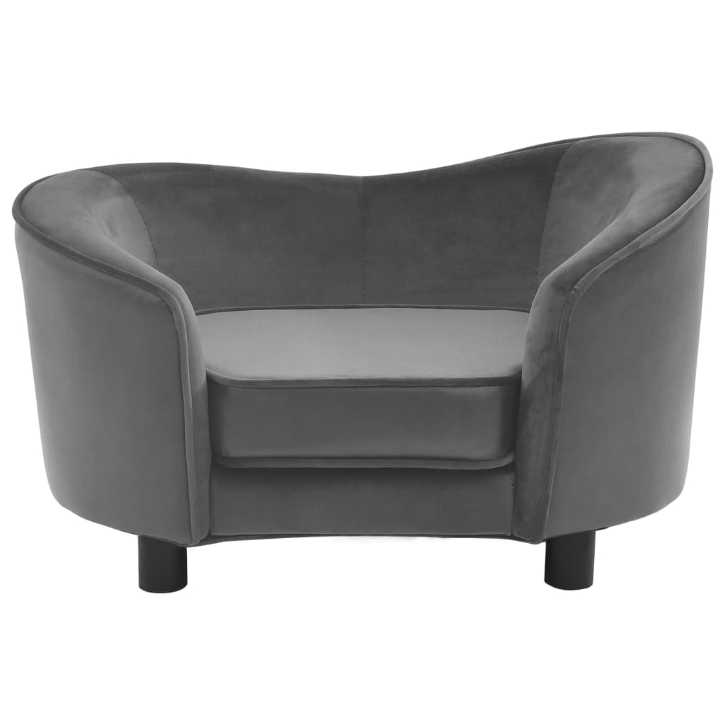 vidaXL Кучешки диван, сив, 69x49x40 см, плюш и изкуствена кожа