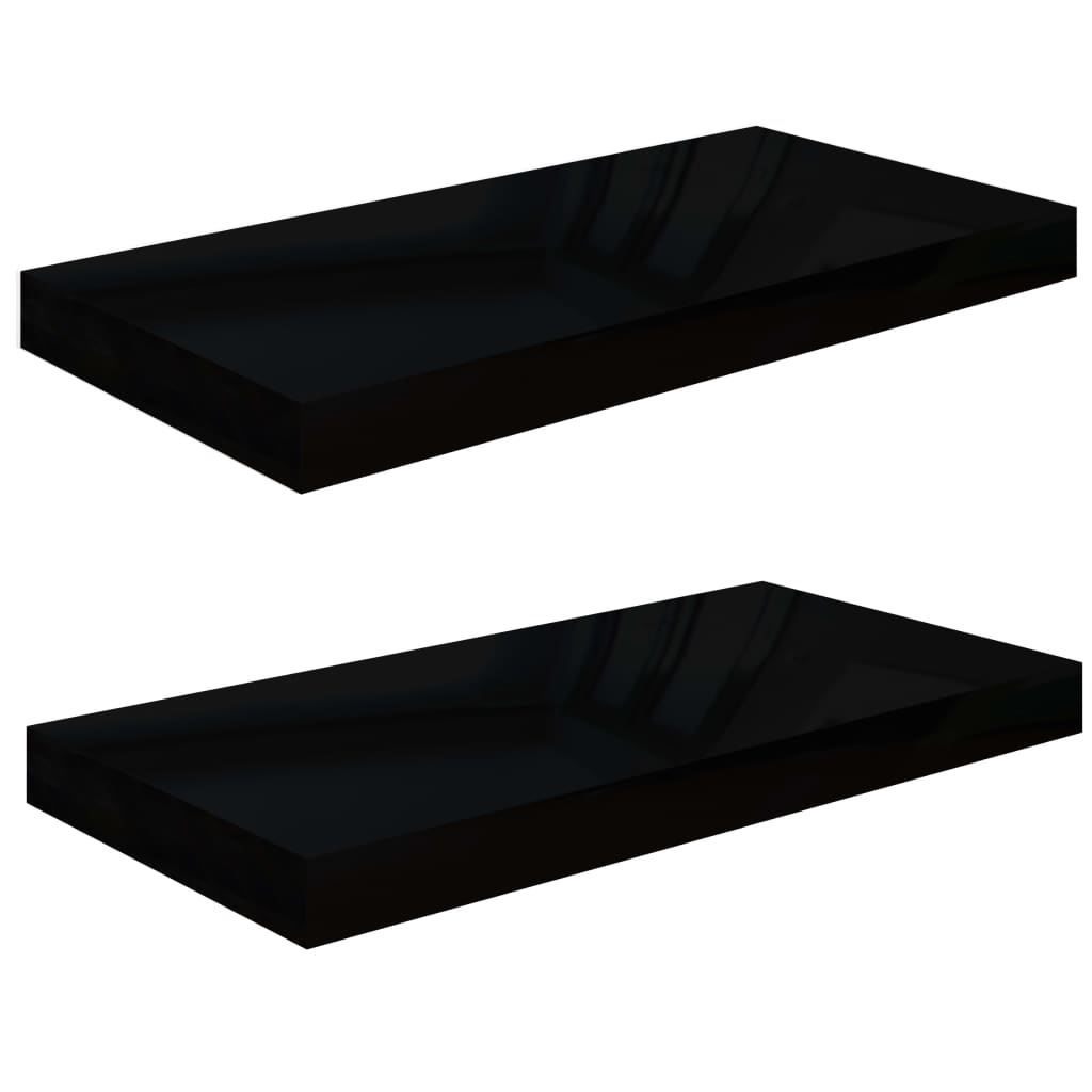 vidaXL Окачени стенни рафтове, 2 бр, черен гланц, 50x23x3,8 см, МДФ