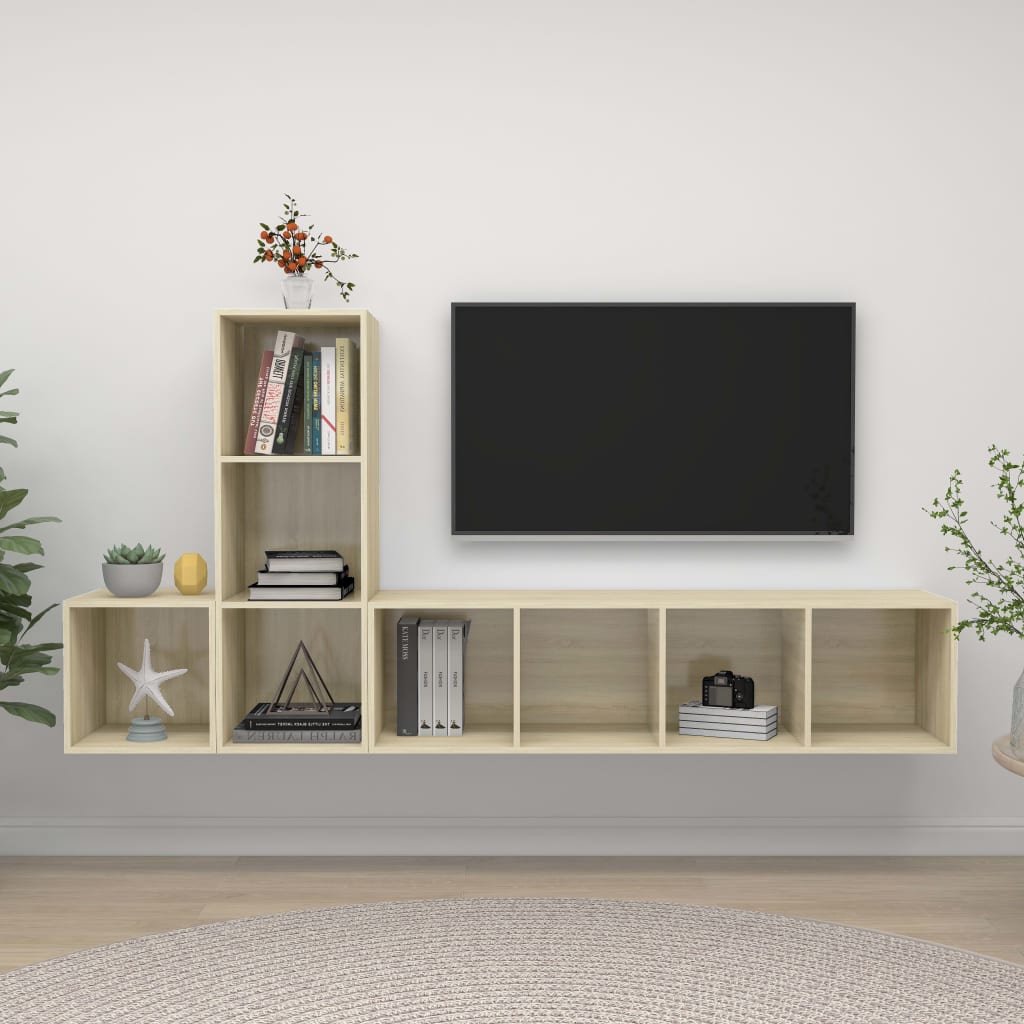 vidaXL Комплект ТВ шкафове от 3 части, дъб сонома, ПДЧ