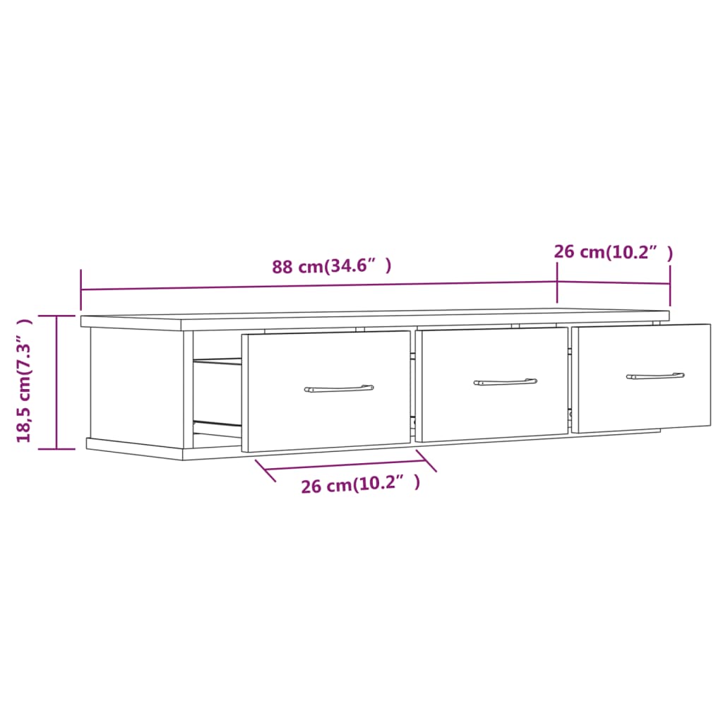 vidaXL Стенен шкаф, кафяв дъб, 88x26x18,5 см, инженерно дърво