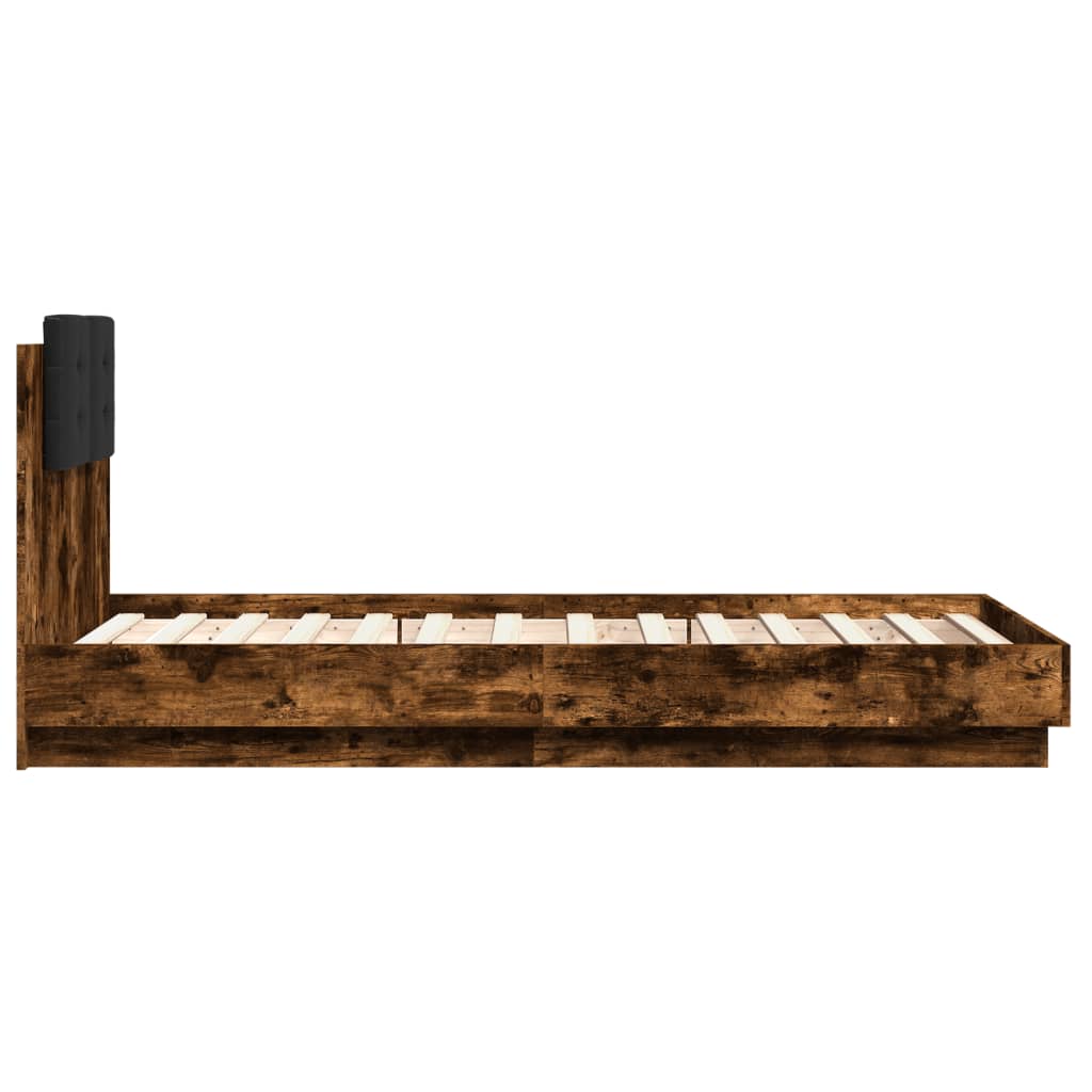 vidaXL Рамка за легло с табла, опушен дъб, 75x190 см, инженерно дърво