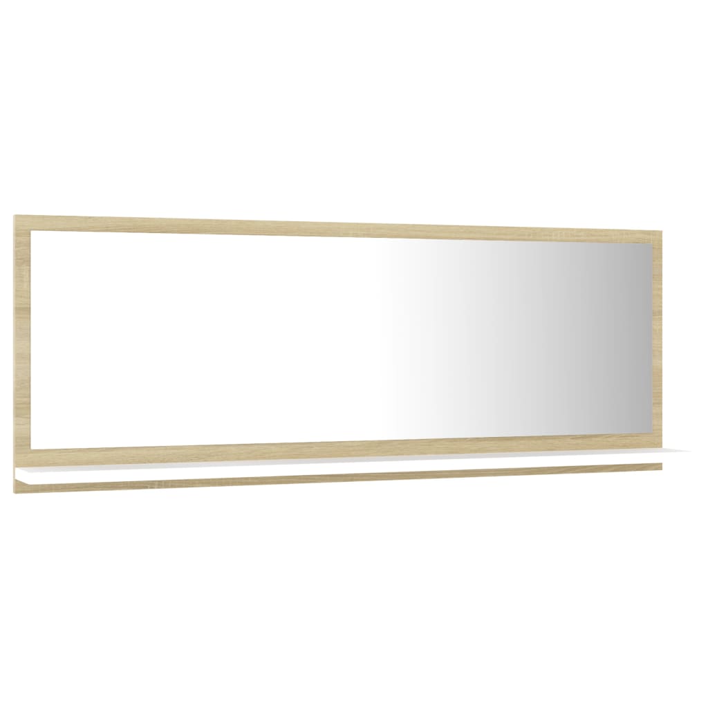 vidaXL Огледало за баня, бяло и дъб сонома, 100x10,5x37 см, ПДЧ