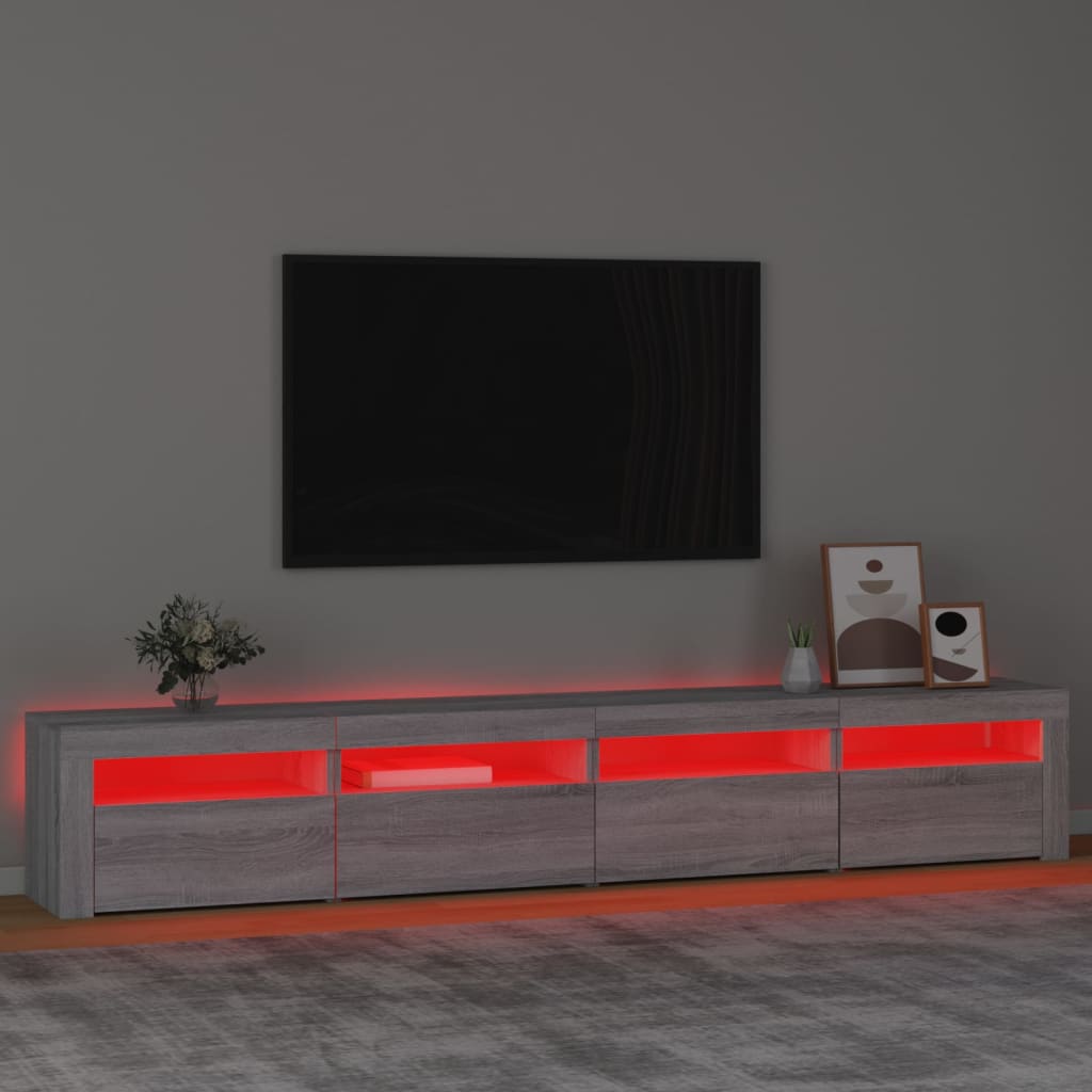 vidaXL ТВ шкаф с LED осветление, сив сонома, 240x35x40 см