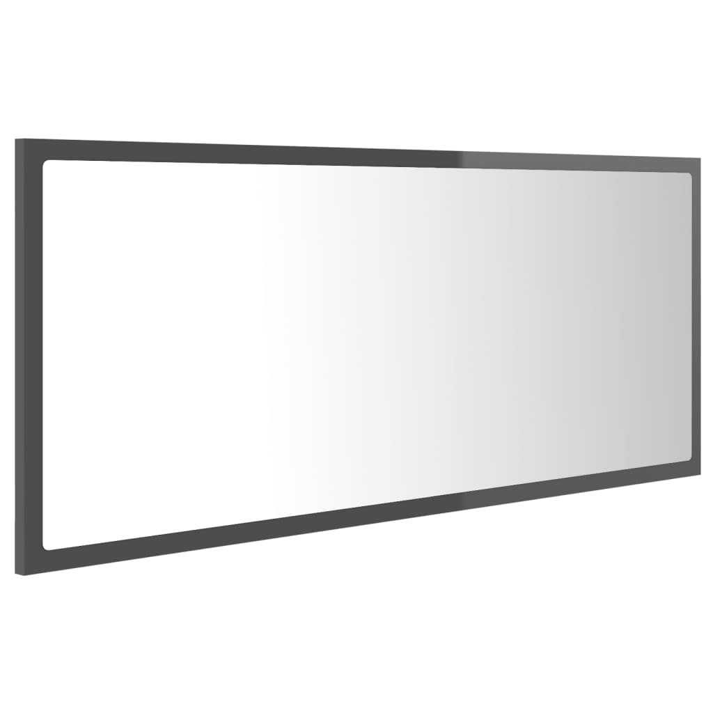 vidaXL LED огледало за баня, сив гланц, 100x8,5x37 см, акрил