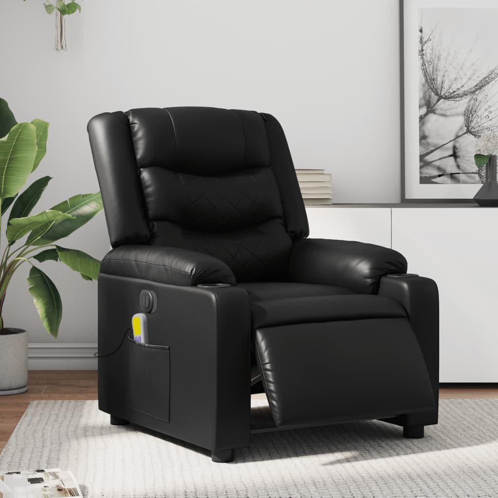 vidaXL Електрически масажен реклайнер стол, черен, изкуствена кожа