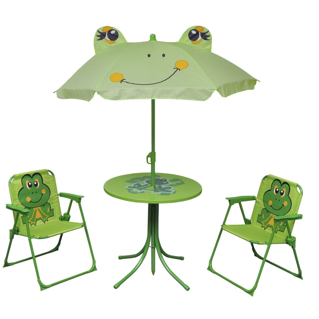 vidaXL Детски градински бистро комплект от 3 части, с чадър, зелен