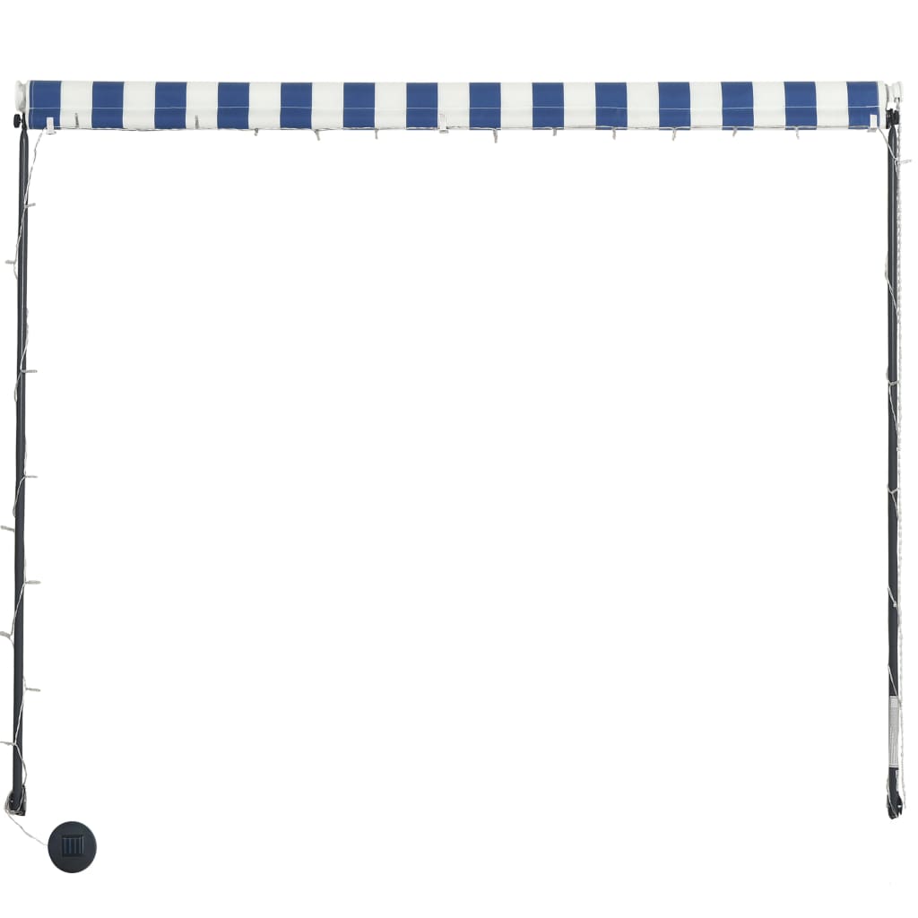 vidaXL Сенник с падащо рамо с LED, 150x150 см, синьо и бяло