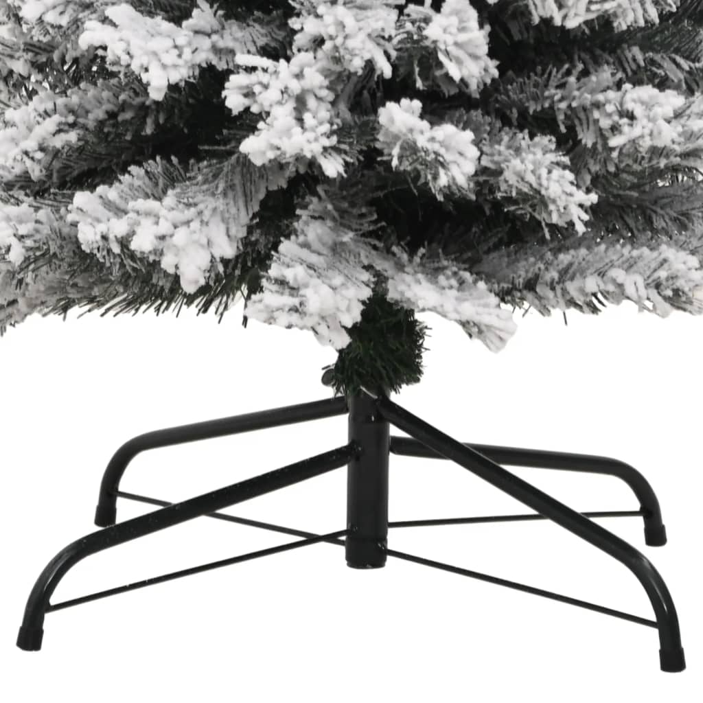 vidaXL Тънка изкуствена коледна елха с флокиран сняг зелена 180 см PVC