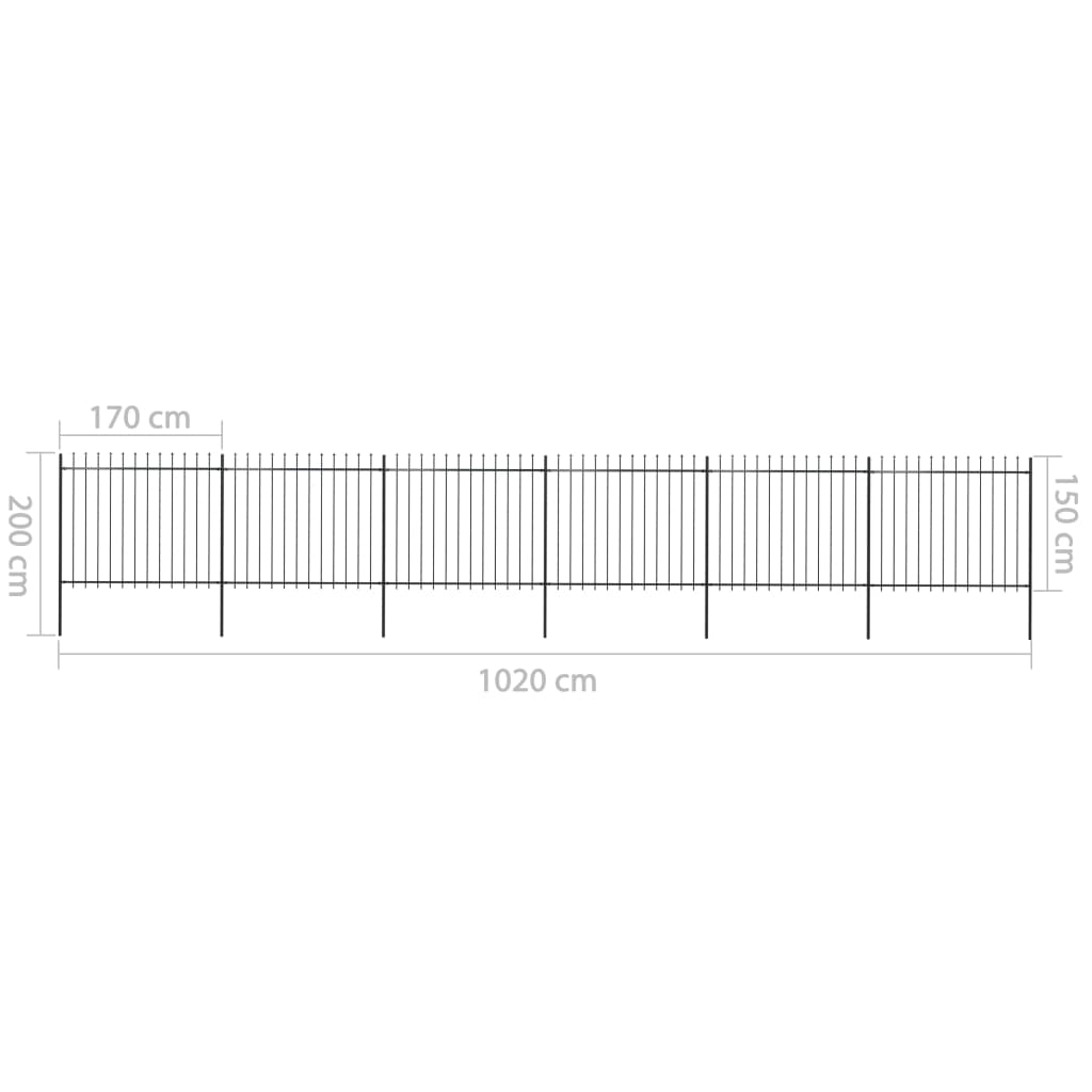 vidaXL Градинска ограда с пики, стомана, 10,2x1,5 м, черна