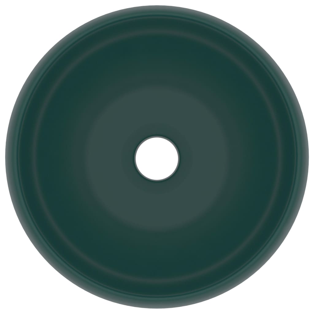 vidaXL Луксозна кръгла мивка, матово тъмнозелена, 40x15 см, керамика