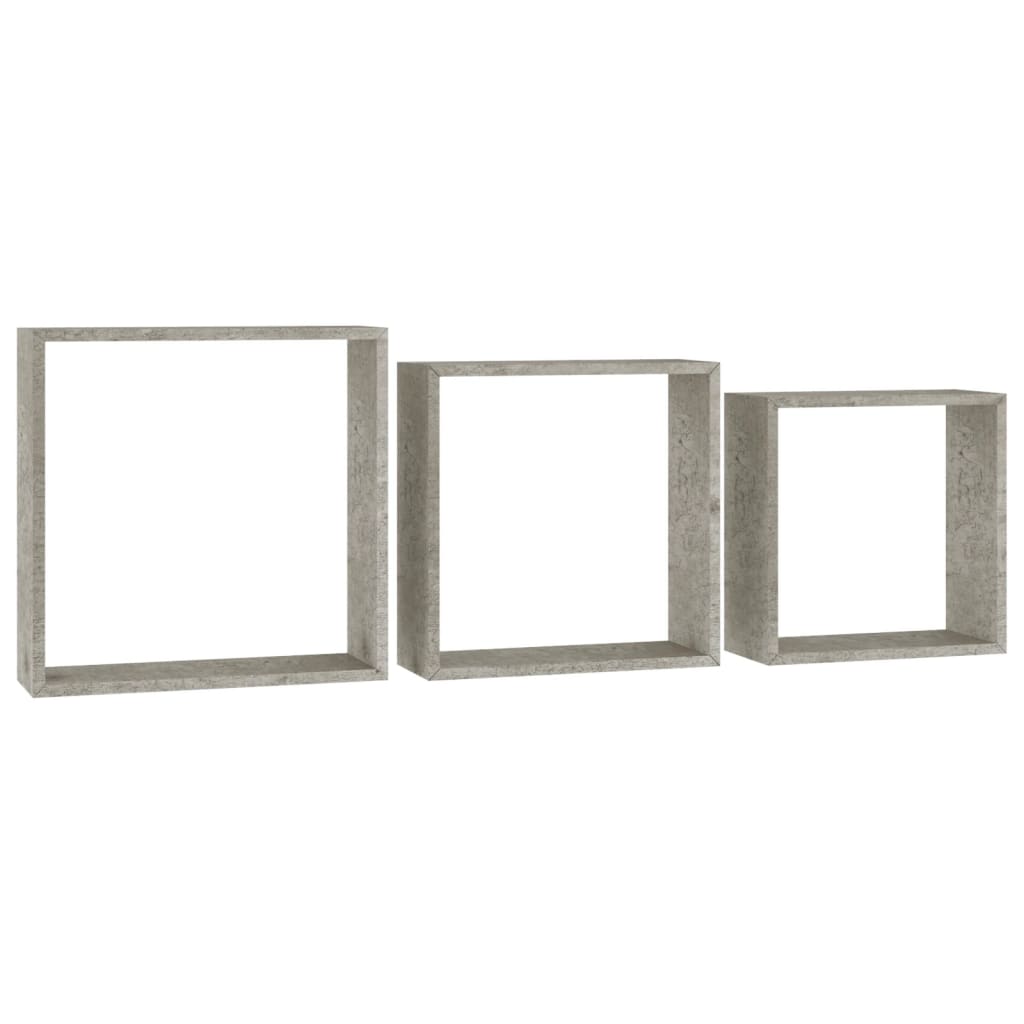 vidaXL Стенни кубични рафтове 3 бр бетонно сиво