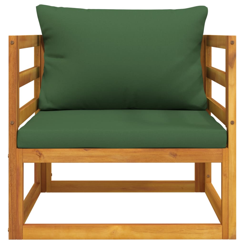 vidaXL Градински стол със зелени възглавници, акациево дърво масив