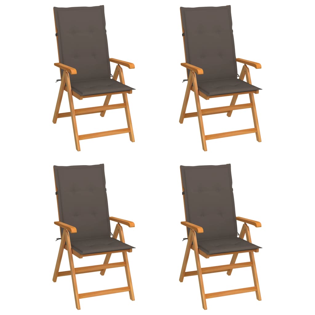 vidaXL Градински столове, 4 бр, възглавници таупе, тиково дърво масив
