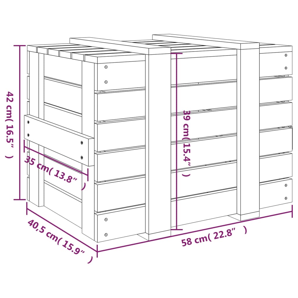 vidaXL Кутия за съхранение, 58x40,5x42 см, борово дърво масив