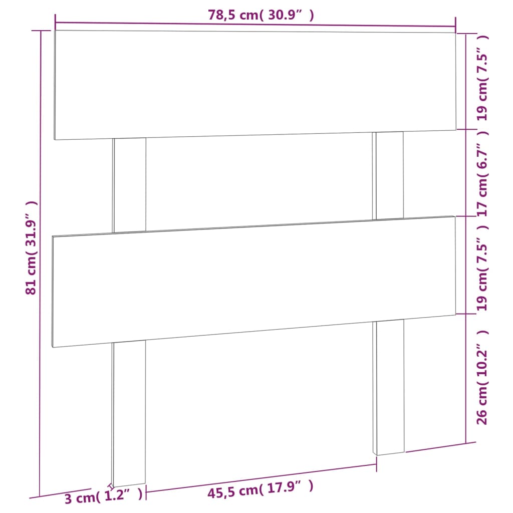 vidaXL Горна табла за легло, черна, 78,5x3x81 см, бор масив
