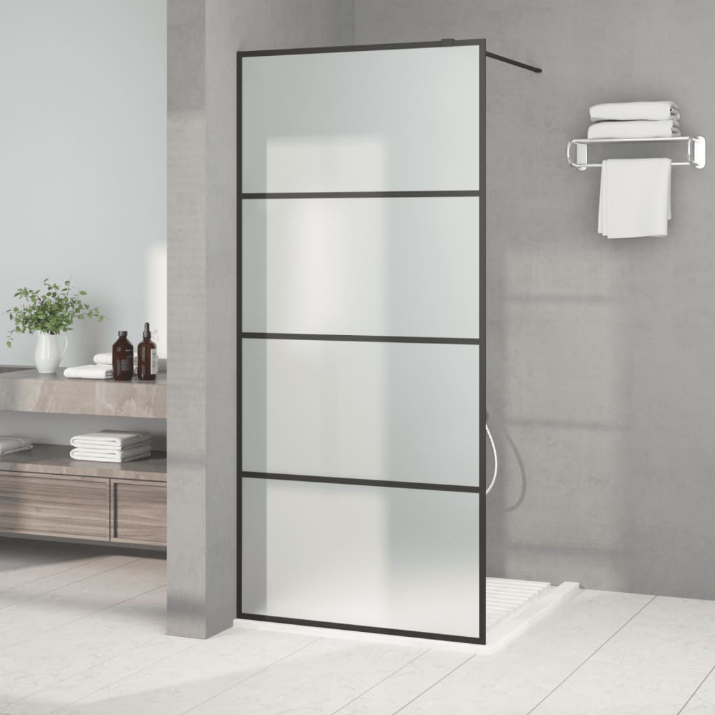 vidaXL Параван за баня, черен, 90x195 см, матирано ESG стъкло