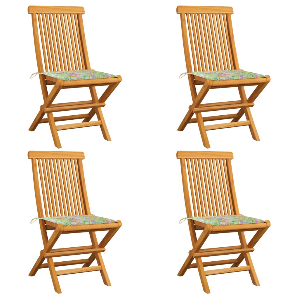 vidaXL Градински столове с възглавници на листа 4 бр тик масив