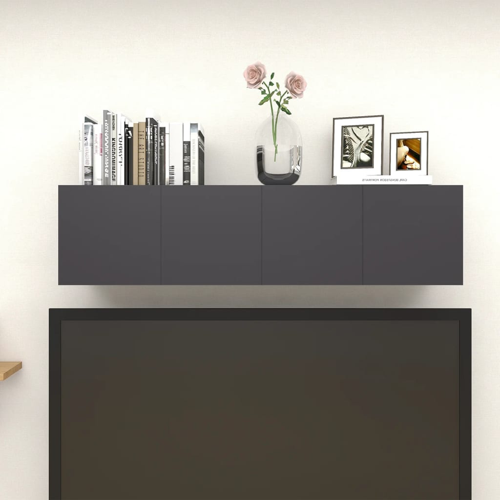 vidaXL ТВ шкафове за стенен монтаж, 4 бр, сиви, 30,5x30x30 см