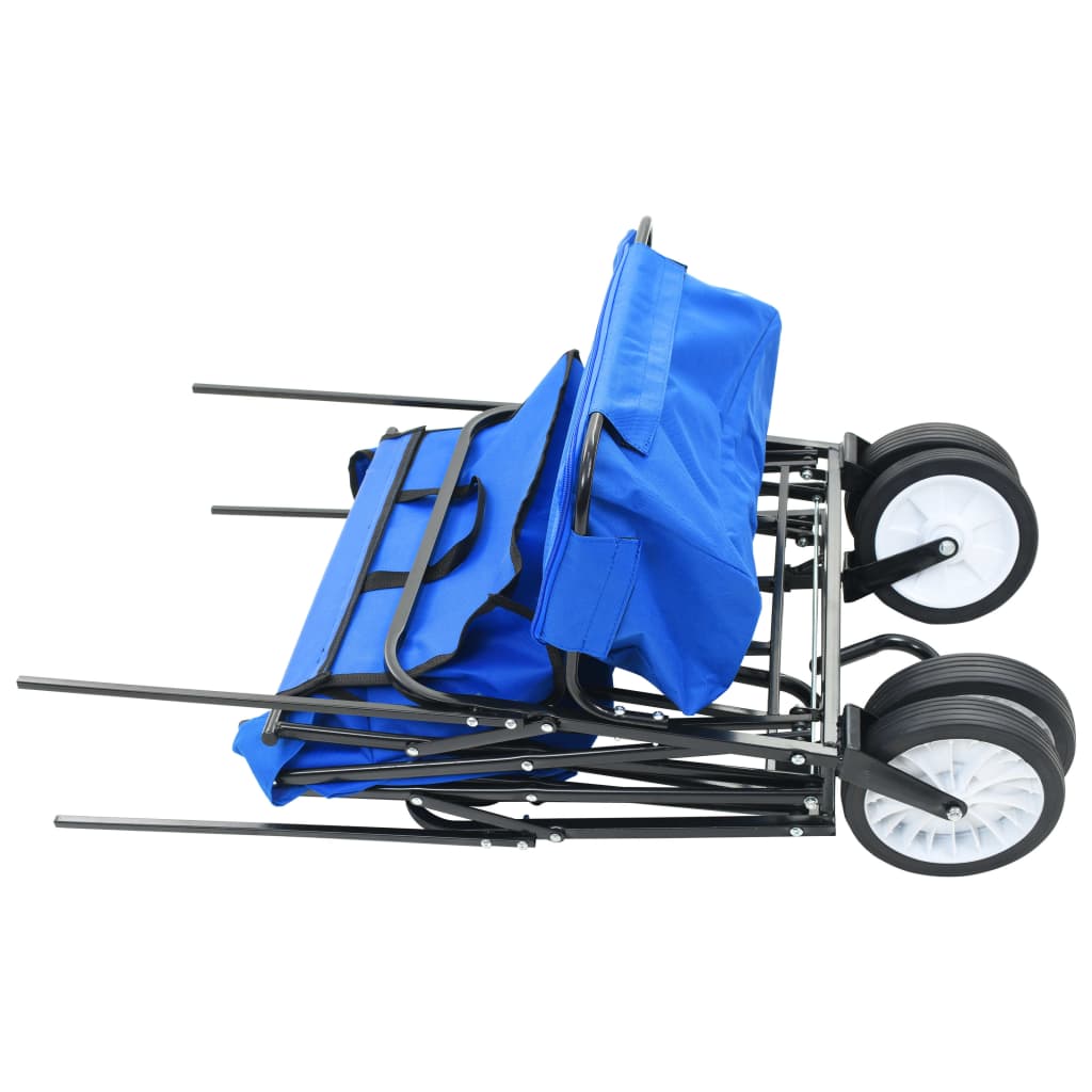 vidaXL Сгъваема ръчна количка с покривало, стомана, синя
