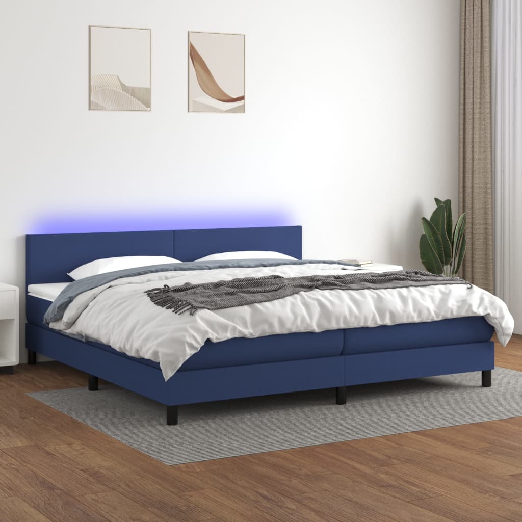 vidaXL Боксспринг легло с матрак и LED, синя, 200x200 см, плат