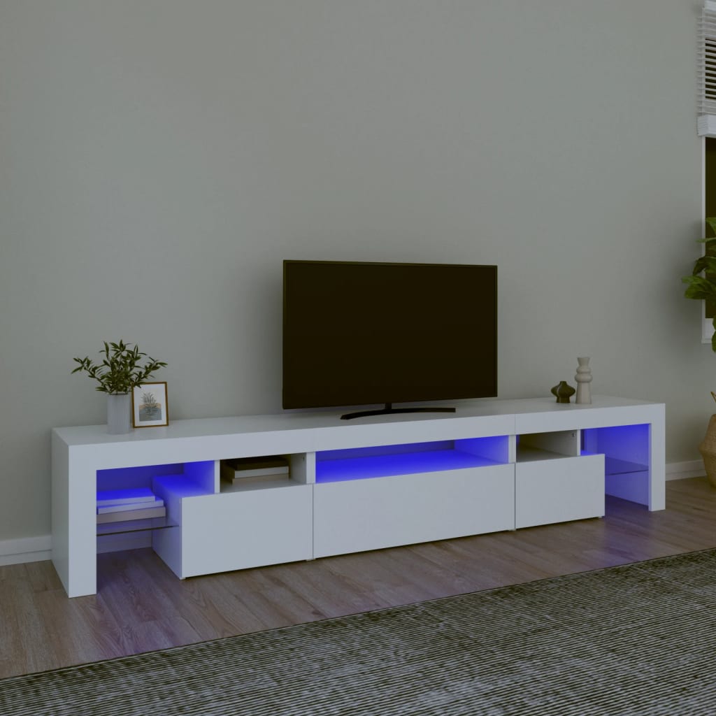 vidaXL ТВ шкаф с LED осветление, бял, 215x36,5x40 см