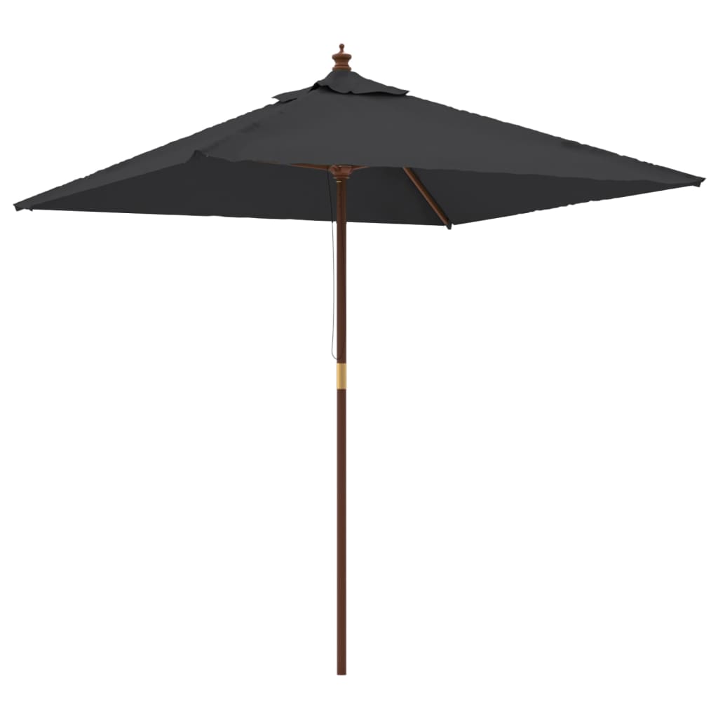 vidaXL Градински чадър с дървен прът, черен, 198x198x231 см