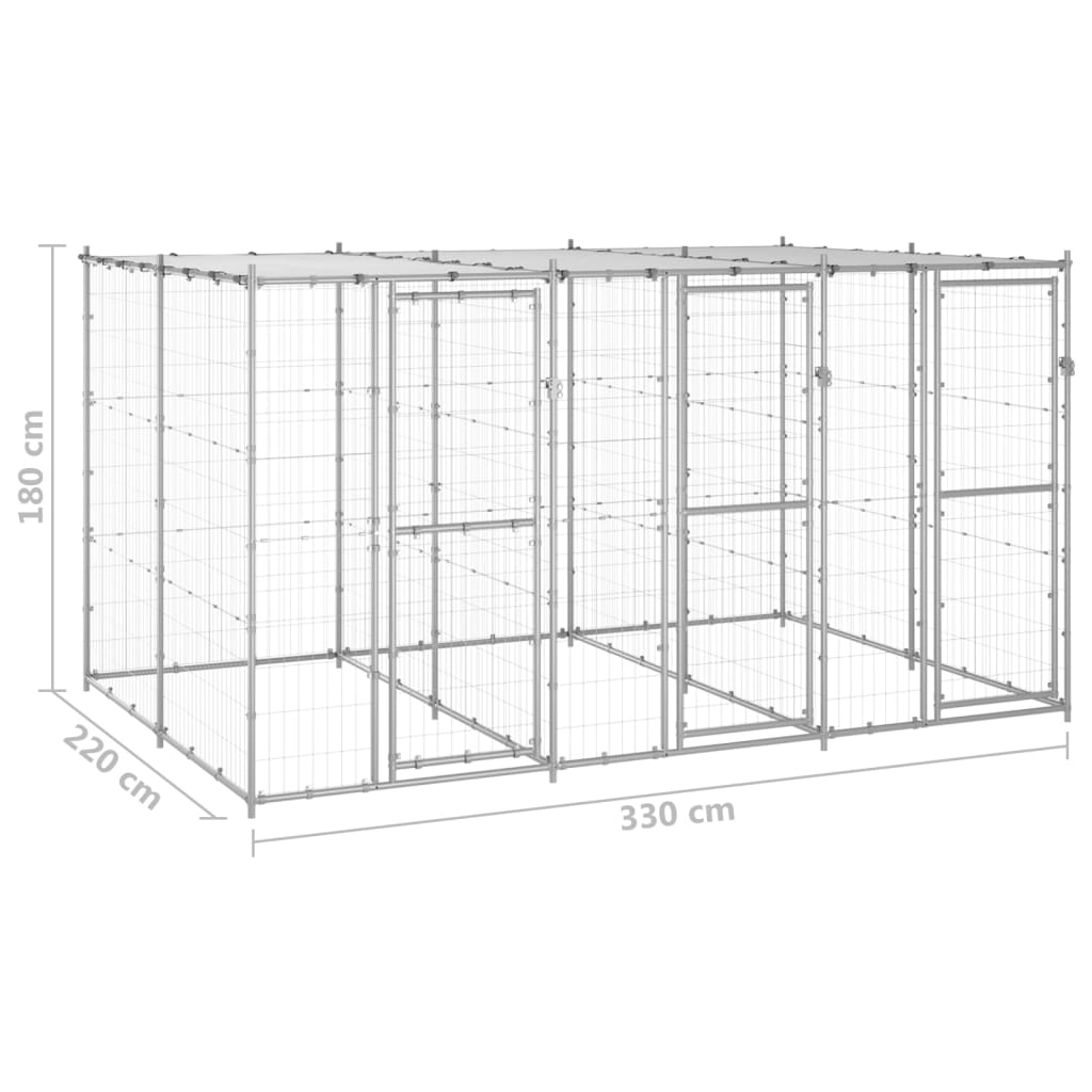 vidaXL Външна клетка за кучета с покрив, поцинкована стомана, 7,26 м²