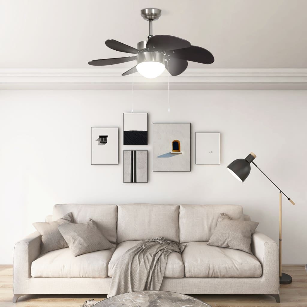 vidaXL Вентилатор за таван с лампа, 76 см, тъмнокафяв