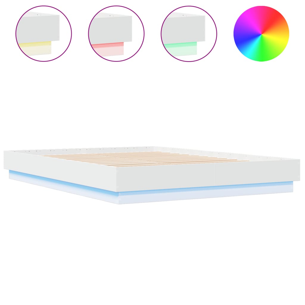 vidaXL Рамка за легло с LED осветление, бяла, 120x200 см