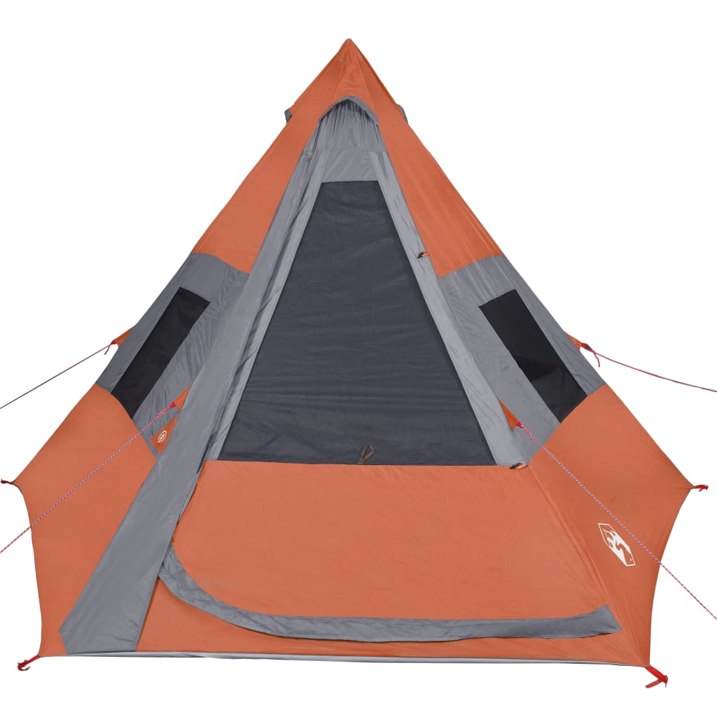 vidaXL Къмпинг палатка типи, 7-местна, сиво-оранжева, водоустойчива