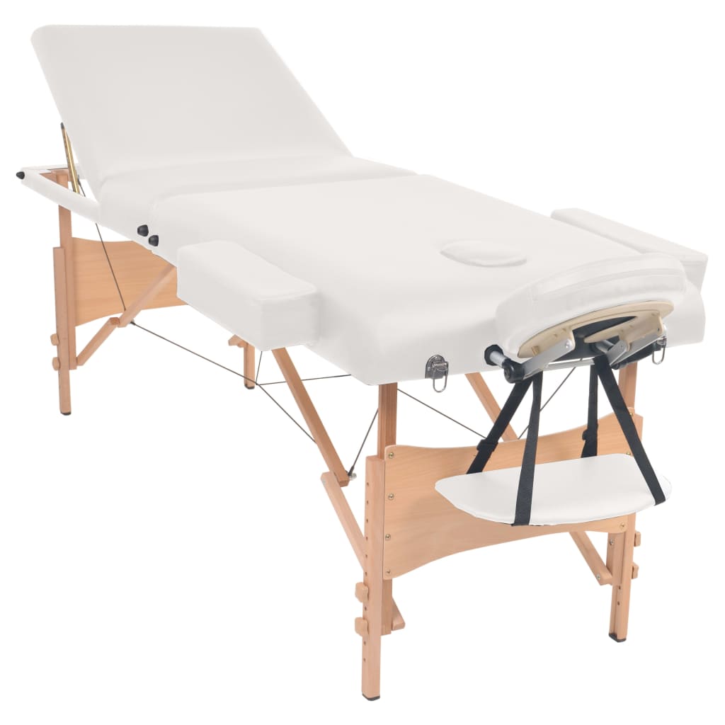 vidaXL Сгъваема масажна кушетка с 3 зони, 10 см плътен пълнеж, бяла