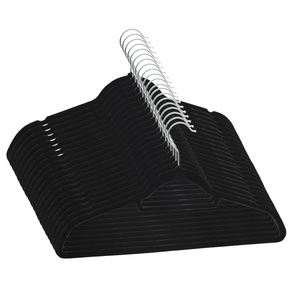 vidaXL 20 бр Комплект закачалки за дрехи антиплъзгащи черно кадифе