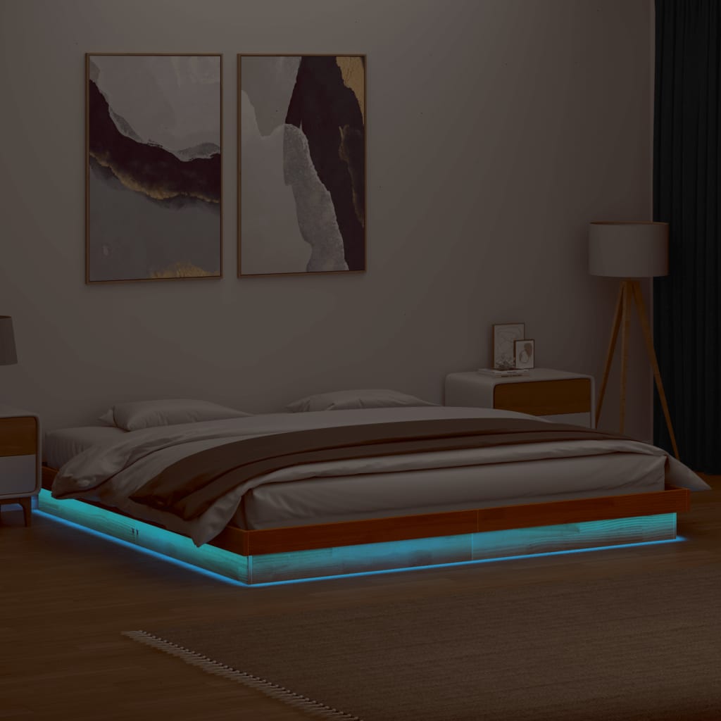 vidaXL LED рамка за легло восъчнокафяв 180x200 см борово дърво масив