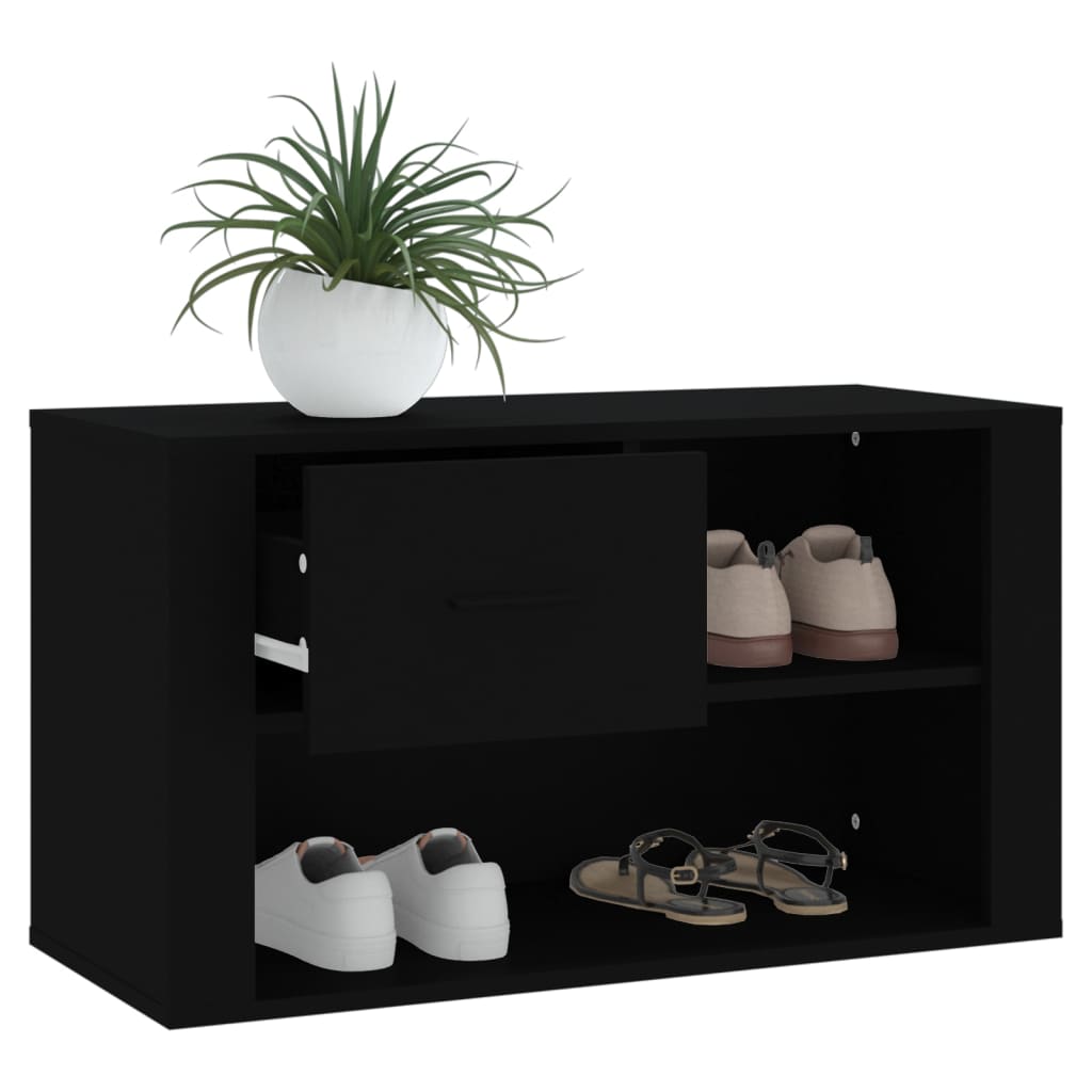 vidaXL Шкаф за обувки, черен, 80x35x45 см, инженерно дърво